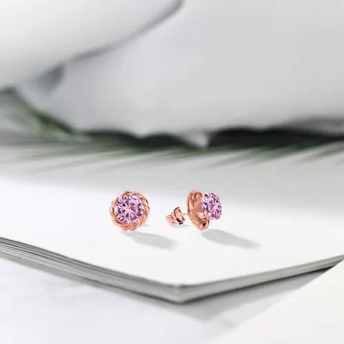 Miniatura 393 de Gem Stone King Aretes de plata de ley 925 de 0.236 in con piedra natal redonda para mujer