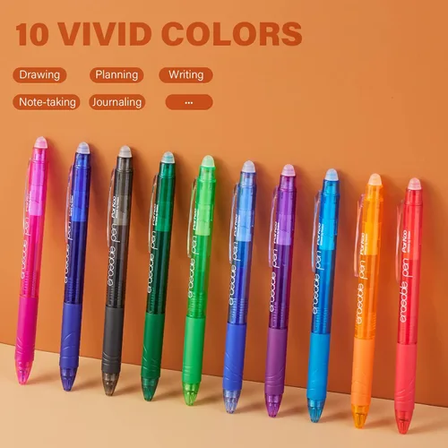 Miniatura 5 de ParKoo Bolígrafos de gel retráctiles borrables, punta fina de 0.028 in, tintas de colores surtidos para escritura de dibujos, paquete de 10
