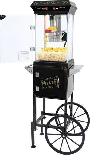 Máquina de palomitas de maíz con carrito y ruedas, máquina para hacer palomitas de maíz con hervidor de acero inoxidable de 8 onzas, máquina de maíz