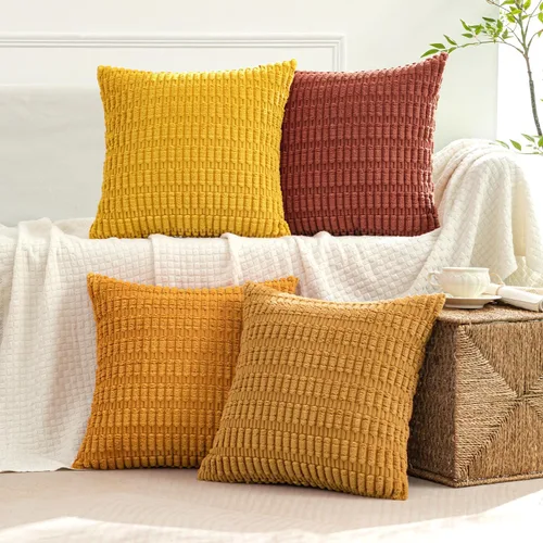 Miniatura 14 de MIULEE Juego de 4 fundas de almohada decorativas de pana estilo bohemio de primavera de 18 x 18 pulgadas para sofá, sala de estar, sofá y cama