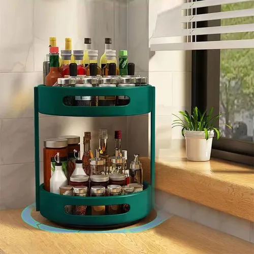Miniatura 8 de Dxcaicc Estante de especias giratorio de doble capa, caja de almacenamiento multifuncional, estante de almacenamiento giratorio de cocina de 360°