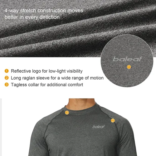 Miniatura 4 de Camisas Baleaf de manga larga para correr, para entrenamiento de atletismo, para hombre