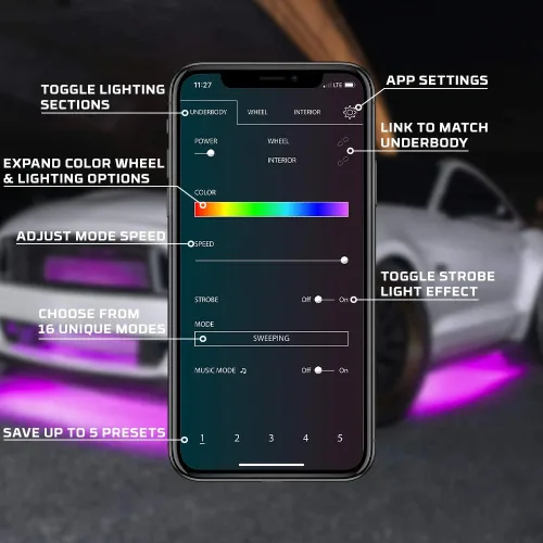 Miniatura 4 de LEDGlow, 4 unidades. Kit de iluminación LED para carrocería de autos, millones de colores SMD, con control para celular mediante Bluetooth