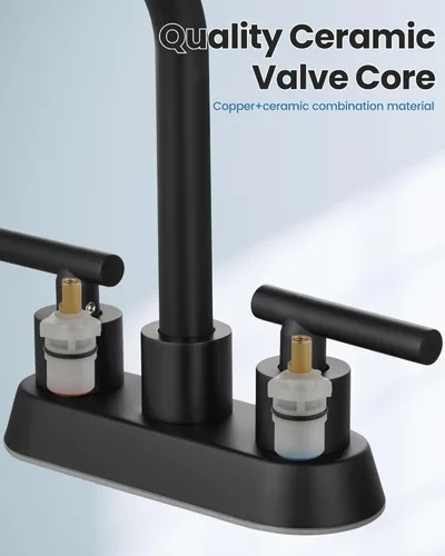 Miniatura 8 de Airuida Grifo de Lavabo de Baño Centrado de 4 Pulgadas – Grifo de Tocador de Acero Inoxidable de 2 Manijas con Desagüe Emergente, Líneas de Negro