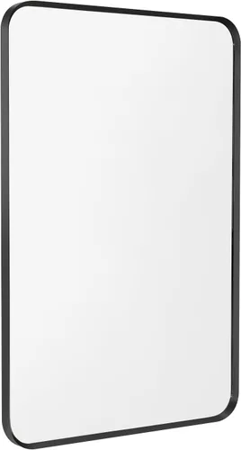 Espejo de montaje en pared para baño, espejo rectangular de tocador rectangular con marco de metal negro cepillado (16 x 20 pulgadas, negro)