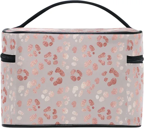 Miniatura 4 de Bolsa de maquillaje, bolsa organizadora de maquillaje de viaje con estampado de leopardo rosa, neceser para niñas, mujeres y mujeres, Leopardo 020