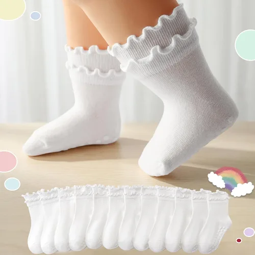 Miniatura 2 de Calcetines antideslizantes para bebés y niñas pequeñas, con volantes, de algodón, lindos, paquete de 12 unidades, para niños de 6 meses a 7 años