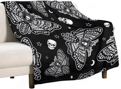 Miniatura 37 de Manta gótica de franela de polilla abstracta, mágica, bohemia, mariposa, esqueleto, luna, estrellas, manta estética para hombres, mujeres, niñas