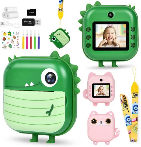 Miniatura 9 de Ainiv Cámara de impresión instantánea para niños, cámara dual 1080P con papeles de impresión y 5 bolígrafos de color, tarjeta SD de 32 GB, regalo