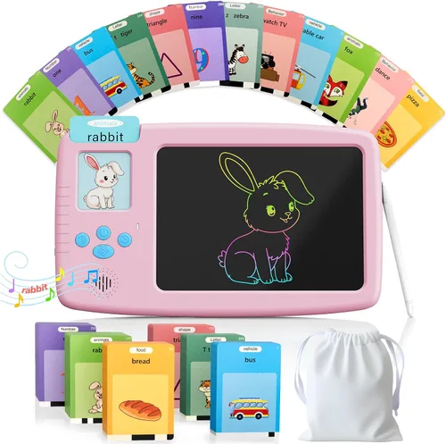 Miniatura 8 de Tarjetas didácticas parlantes para niños pequeños: tableta de escritura LCD 2 en 1 con 510 palabras visuales, aprendizaje de idiomas Montessori
