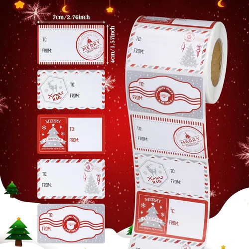 Miniatura 2 de Outus 500 etiquetas de Navidad, etiquetas autoadhesivas de regalo para regalos de Navidad, etiquetas de nombre de Navidad, etiquetas para papel