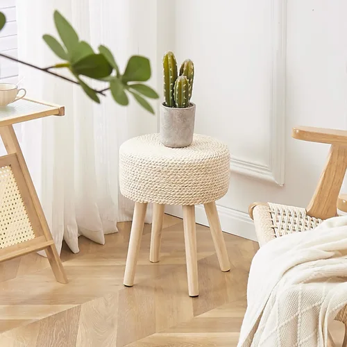 Miniatura 2 de Cpintltr Taburete otomano redondo natural de hierba marina, puf otomano con patas de madera maciza, reposapiés tejido a mano, taburete para sala