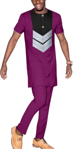 Miniatura 12 de Chándal para hombre, ropa africana, manga corta, tops y pantalones, conjunto de 2 piezas, trajes dashiki, talla grande, atuendo casual