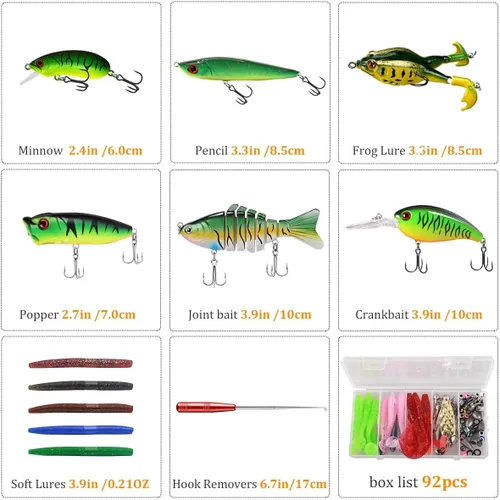 Miniatura 3 de Kit de caja de aparejos de pesca de 104 piezas con señuelos de pesca, ganchos, pesas, herramienta para quitar anzuelos y accesorios de pesca, juego