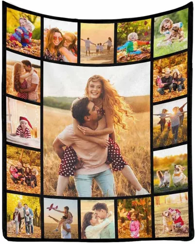 Miniatura 10 de Manta de Fotos Personalizada para Amigos BFF Navidad, Manta de Cama Personalizada con Collage de 9 Fotos para Mamá Papá Fotos Familiares Multi 02