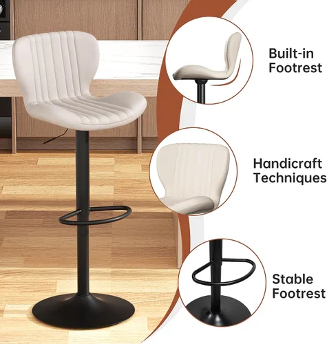 Miniatura 4 de JAMFLY Juego de 2 taburetes de bar, taburetes de bar ajustables de cuero, taburetes de bar modernos, sillas de isla juego de 2 para cocina