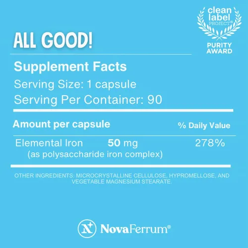 Miniatura 3 de NovaFerrum All Good Suplementos de hierro en cápsulas para adultos Anemia 50 mg de hierro 90 porciones Sin azúcar Vegano Sin gluten