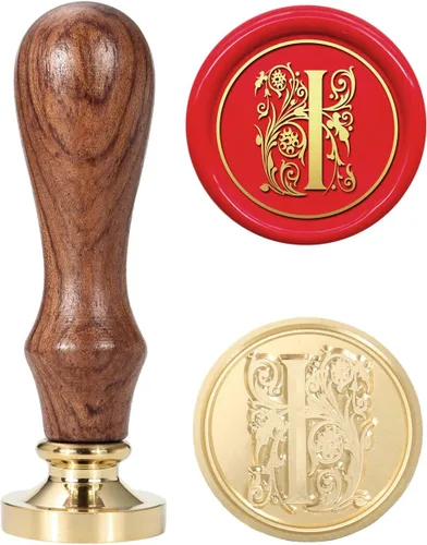 Miniatura 11 de Yoption - Sello de cera con diseño de letra S, cabeza de latón floral vintage, mango de madera, sello inicial del alfabeto, para invitación