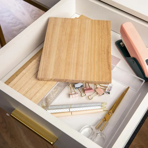Miniatura 5 de Martha Stewart Brody - Contenedores organizadores de plástico con tapas de madera de paulownia para oficina en casa, cocina o baño, paquete de 3