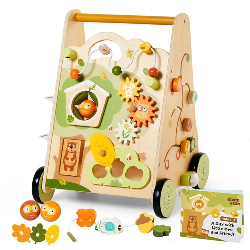 Miniatura 9 de Giant bean - Andador de bebé de madera con centro de actividades – Herramienta con tema de tráfico de automóviles, clasificador de formas de banco