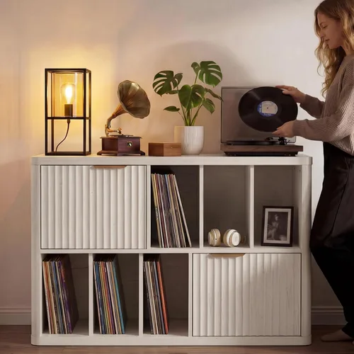 Miniatura 5 de LELELINKY Soporte grande para tocadiscos – Armario de discos de 39.5 pulgadas con almacenamiento de vinilo abierto con capacidad para hasta 400