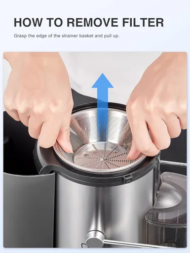 Miniatura 5 de QCen Máquina exprimidora, extractor de exprimidor centrífugo de 500 W con boca ancha de 3 pulgadas, canal de alimentación para frutas y verduras
