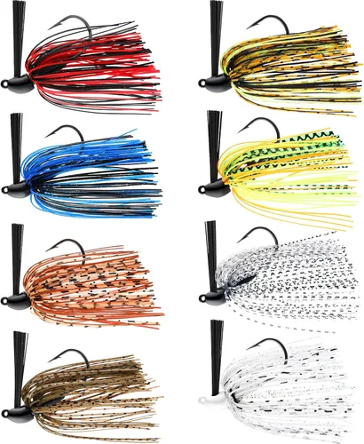 Sumind Juego de 8 piezas de plantillas de pesca de lubina, plantilla de fútbol sin hierbas, kit de cabeza de fútbol de metal, faldas de silicona,