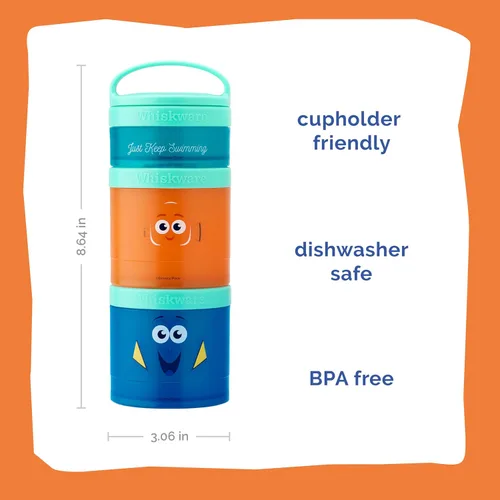 Miniatura 2 de Whiskware Disney Pixar - Contenedores apilables para aperitivos para niños, 3 tazas apilables para aperitivos para la escuela y viajes, Buscando a
