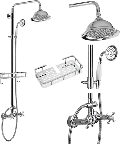 Miniatura 12 de gotonovo - Juego de grifo de ducha de níquel cepillado 8 pulgadas, cabezal de ducha de lluvia para baño, sistema de ducha de pared, doble mango