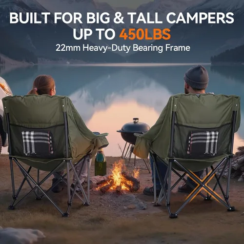 Miniatura 5 de Huskfirm Silla de campamento de gran tamaño, acolchadas, sillas de campamento plegables de alta resistencia con portavasos y bolsa enfriadora, silla
