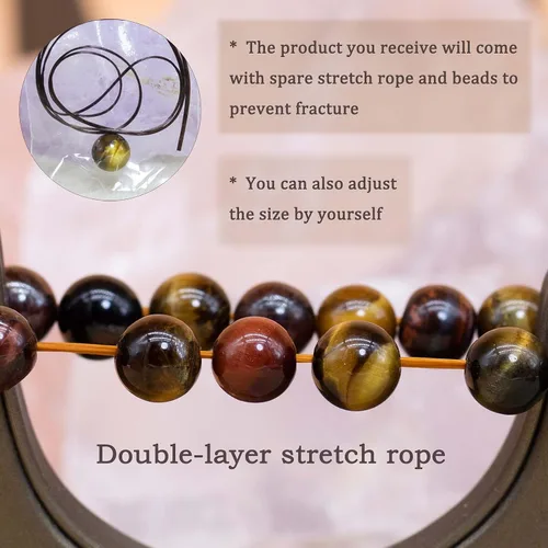 Miniatura 2 de DAZCOLO - Pulsera de gemas hecha a mano de 7,5 pulgadas, piedras preciosas elásticas de 8 mm, cuentas redondas, cristales de cuarzo, unisex