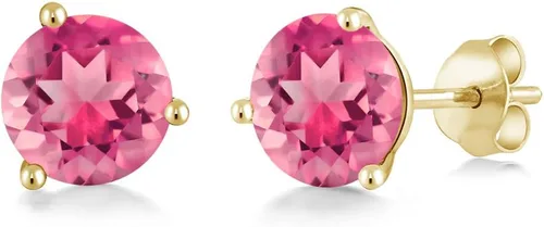 Miniatura 106 de Gem Stone King Aretes de oro de 14 quilates, 0.236 in, piedra natal redonda, Martini, 3 puntas, aretes de oro para mujer