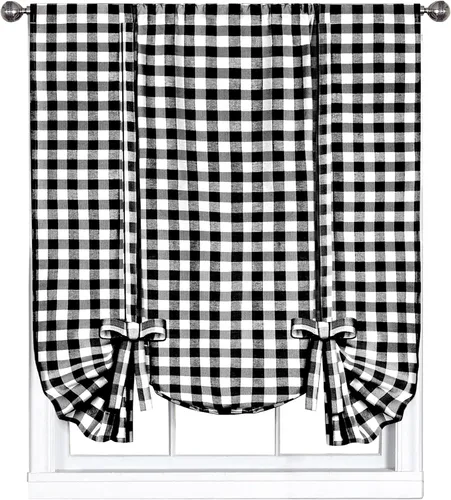 Achim Home Furnishings - Cortina de ventana a cuadros de un solo paño, 42 x 63 pulgadas, blanca y negra