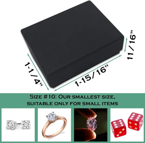 Miniatura 26 de TheDisplayGuys - Paquete de 25 cajas de cartón rellenas de algodón #10 para joyas, color negro mate (1.9 x 1.3 x 0.7 pulgadas), para envío