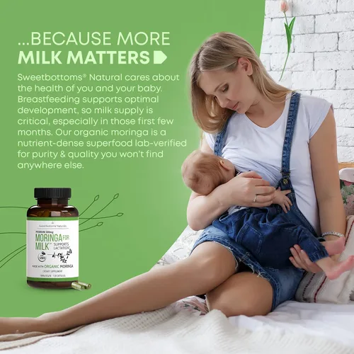 Miniatura 3 de Suplemento de lactancia - Cápsulas de moringa orgánica para apoyo a la lactancia materna para aumentar el suministro de leche materna (120 unidades)