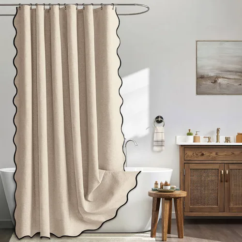 Miniatura 21 de MIULEE Cortina de ducha festoneada de lino texturizado con 12 ganchos de metal, bonita cortina de ducha de tela gruesa resistente, lavable, Negro