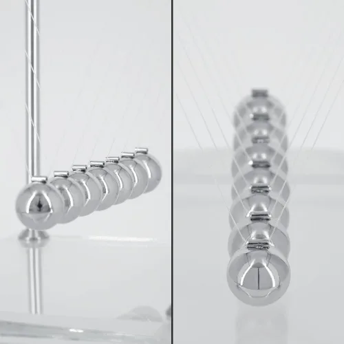 Miniatura 6 de Newtons - Péndulo de cuna con 7 bolas, bola de equilibrio de más de 60 segundos, base de vidrio, dispositivo de ciencia física para el hogar