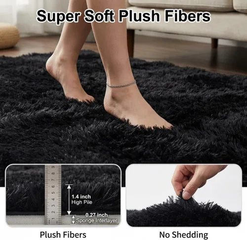 Miniatura 3 de Mugorn - Alfombras suaves y esponjosas de 2 x 3 pies para el hogar, alfombra pequeña con 4 mallas antideslizantes, color negro, 2 x 3 pies