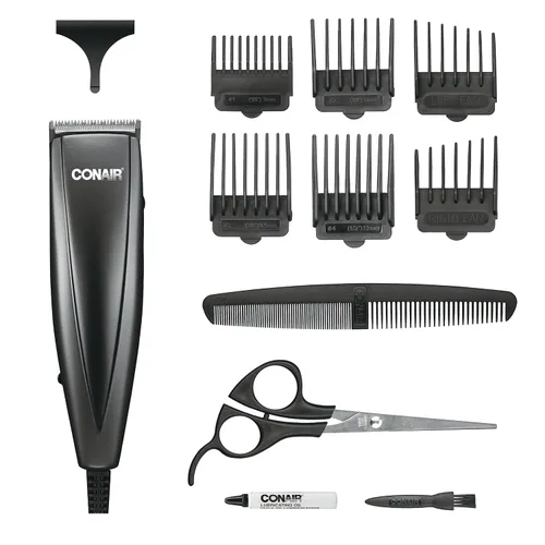 ConairMAN Simple Cut, cortapelos para hombres, kit de corte de cabello para el hogar de 12 piezas Negro