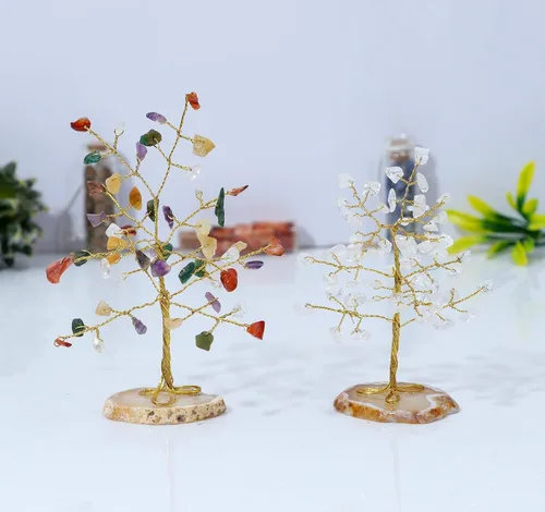 Miniatura 3 de Cuarzo transparente y mezcla de chakras, mini rebanada de piedras preciosas curativas naturales de cristal bonsái, árbol del dinero, Feng Shui