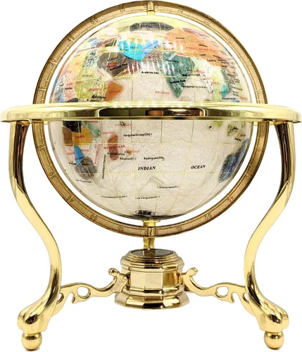 Miniatura 3 de GLOBO DE PIEDRAS DE MADRE NÁCARLA DE 14" con soporte dorado
