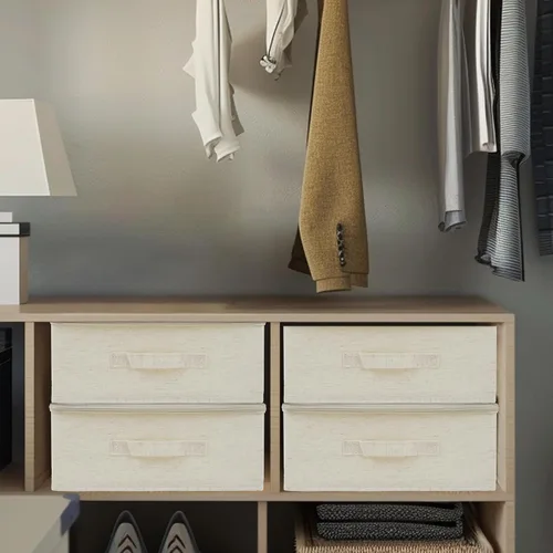 Miniatura 6 de Caja de almacenamiento de ropa de tela con tapa con cremallera, paquete de 3 organizadores de armario a prueba de polvo, cajas plegables para sala
