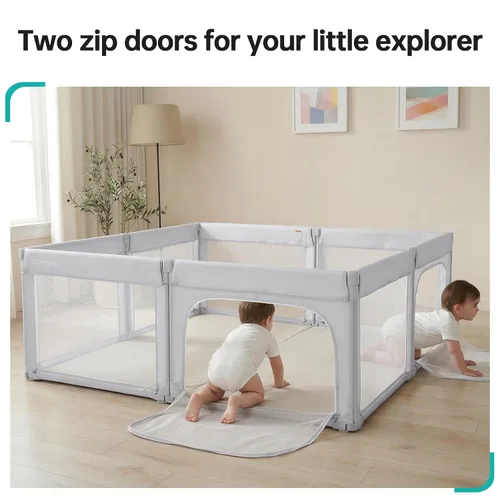 Miniatura 6 de Dora dotey Corralito gris claro para bebés y niños pequeños, plegable y ajustable, 71 x 59 x 27 pulgadas Plegable Gris Claro