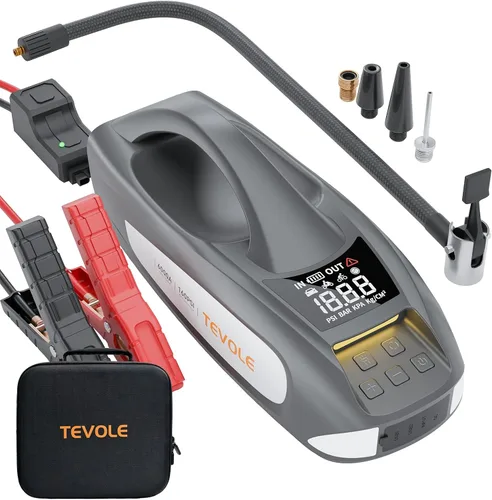 Arrancador de 6000A con compresor de aire, arrancador de batería de automóvil portátil de 27000mAh 160PSI, paquete de batería de 12V (todo gas 12L