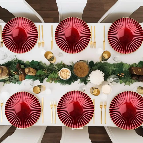 Miniatura 4 de Platos lisos rojos, platos lisos redondos de plástico de 13 pulgadas para fiesta de boda, decoración de mesa. (Juego de 6)