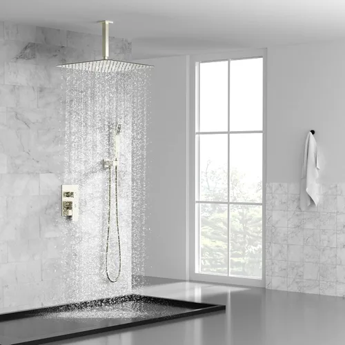 Miniatura 2 de SR SUN RISE Sistema de Ducha de Níquel Cepillado de 16 Pulgadas para Baño de Lujo con Mezclador de Lluvia, Juego Combinado de Ducha con Cabezal