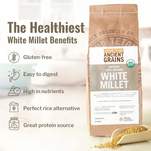 Miniatura 4 de Grand Teton Ancient Grains - Mijo blanco 100% orgánico Grano sin cáscara, sin gluten, sin cáscara para ensaladas, pilaf y sopas, grano entero
