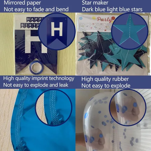 Miniatura 6 de Decoraciones de fiesta de cumpleaños azul número 14 para niños y niñas, suministros de globos de feliz cumpleaños 14 con pancarta de feliz Azul-a-14