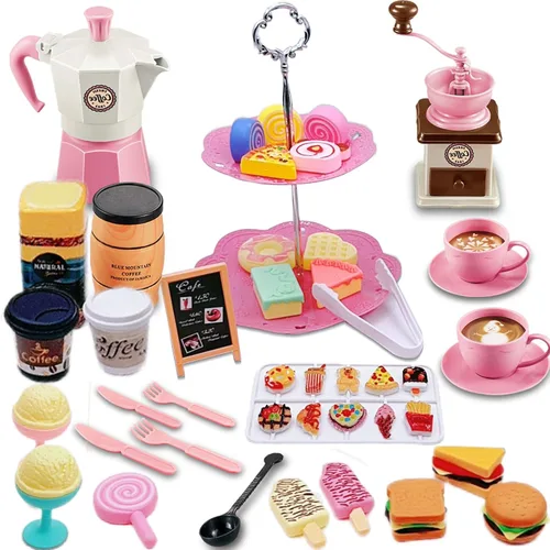 Juego de simulación de fiesta de té para niñas pequeñas, juego de 48 piezas de cafetera y juego de comida de postres para niños de 3, 4, 5, 6, 7, 8,