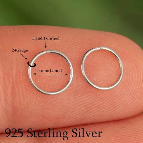 Miniatura 108 de Aretes de aro de oro de plata – Aretes de aro para mujer, dos piezas de aros de plata fina rellenos de oro, aro de hélice, anillo de tragus, aro